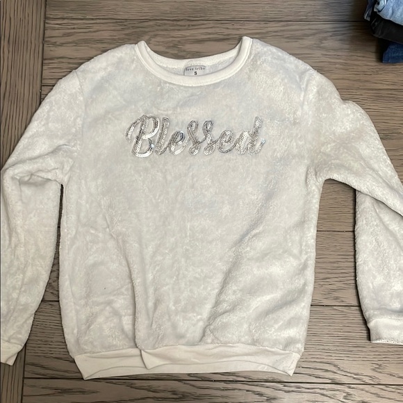 White Fuzzy 'Blessed' Sweatshirt - Picture 1 of 1